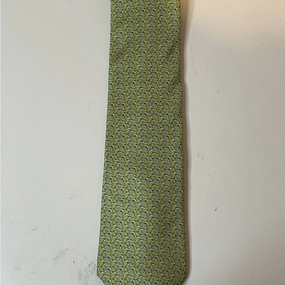Tommy Hilfiger: Green Blue Yellow Dolphins 100% Silk Tie  Made In U.S.A.